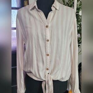 BeachLunchLounge Striped Button Down Long Sleeve Lightweight Shirt Small
